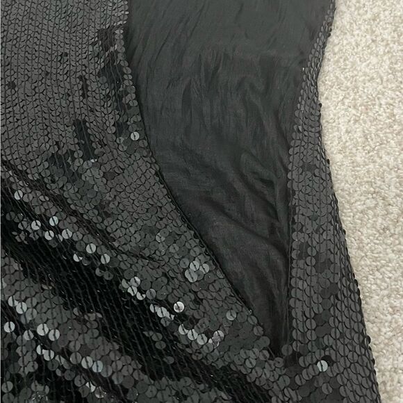 Judith Ann Creations Black & Gold 100% Silk Sequins Beaded Long Sleeve Gown Sz S - Picture 13 of 14